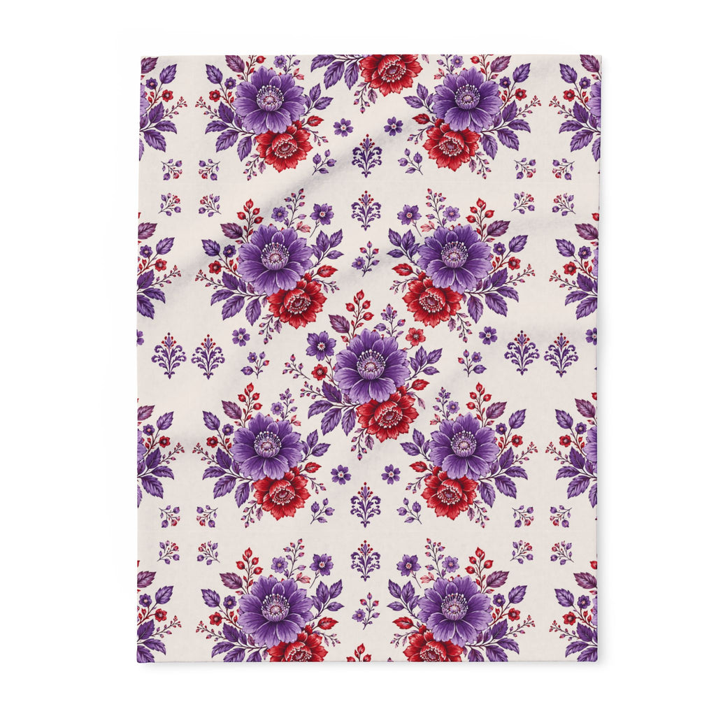 Floral Fleece Blanket — Purple & Red Vintage Blossom Throw