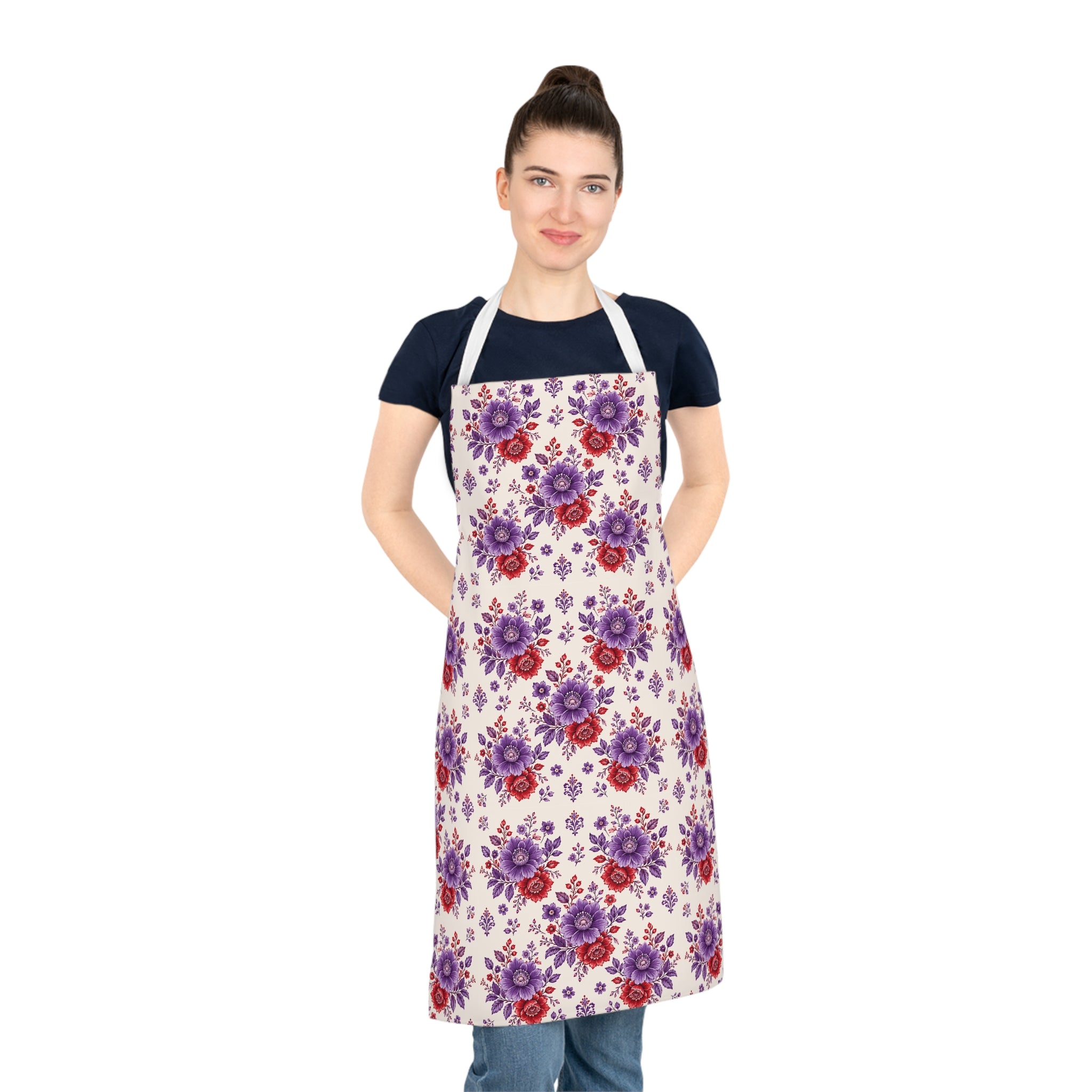 Floral Vintage Apron – Purple & Red Bouquet All-Over Print