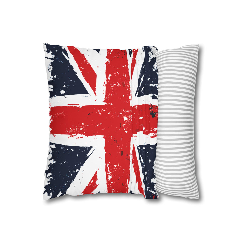 Union Jack Accent Pillow Cover — Grunge British Flag Square Cushion Case