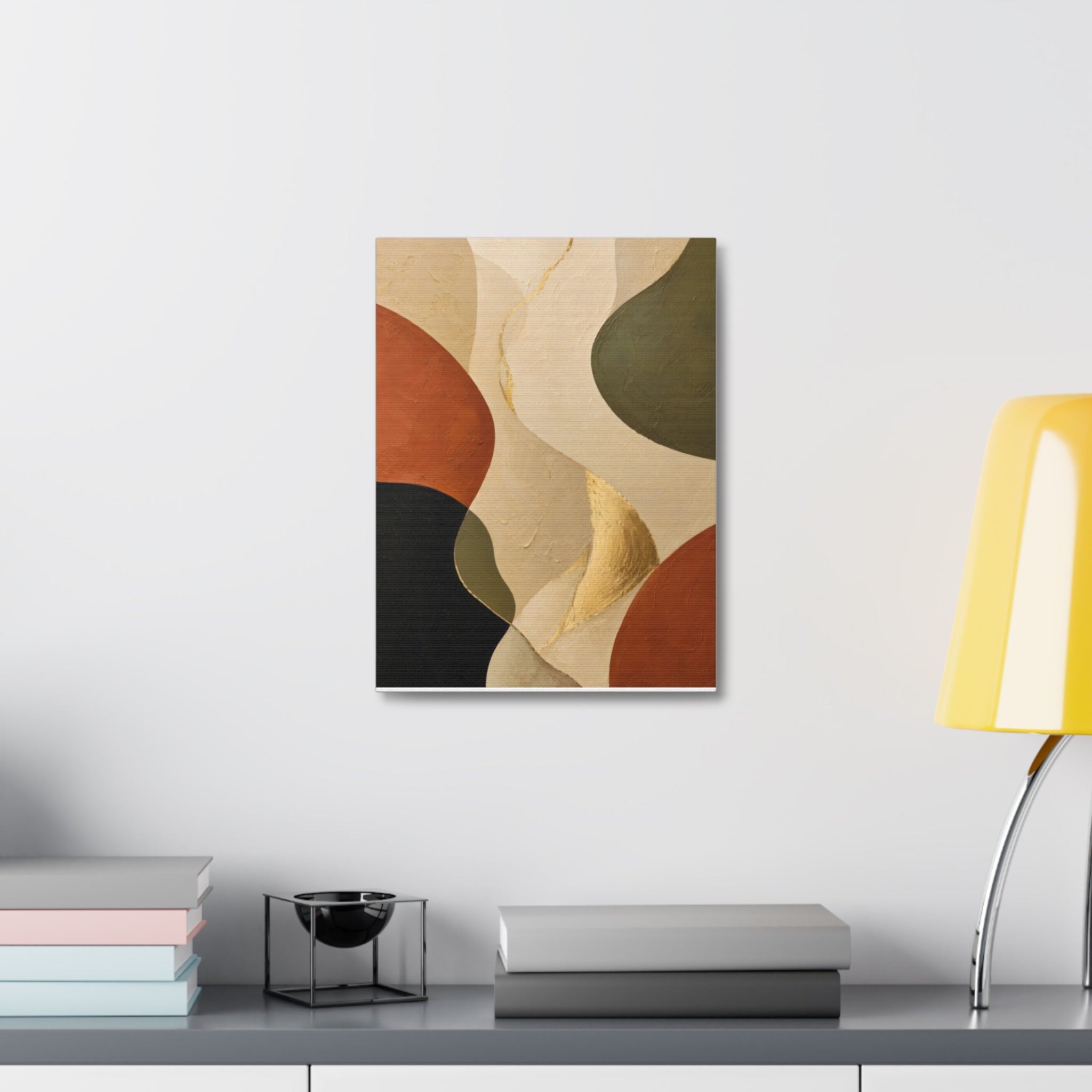Abstract Earth Tone Canvas Wall Art — Organic Shapes with Gold Accent