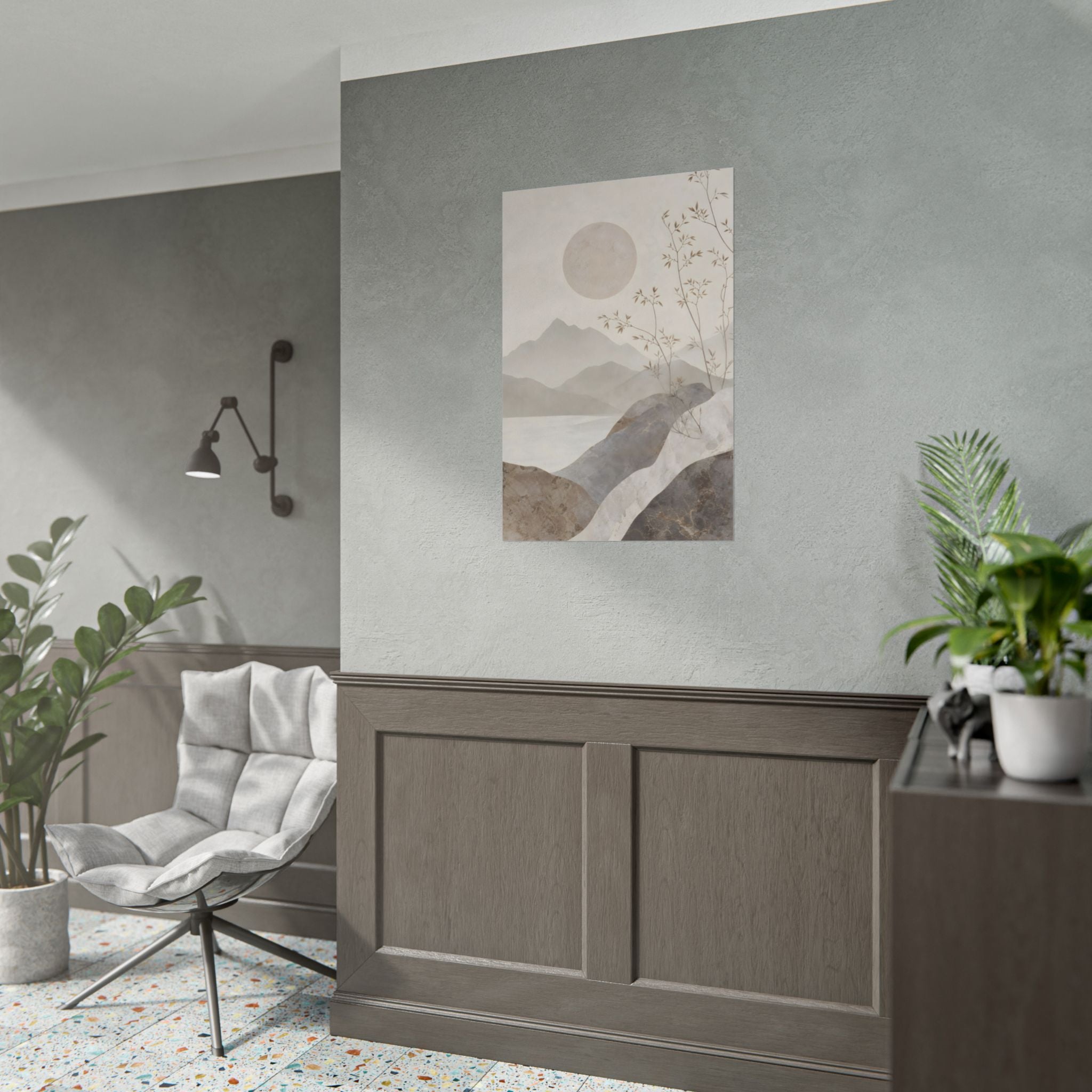 Rolled Poster — Serene Ink Mountain Landscape Wall Art