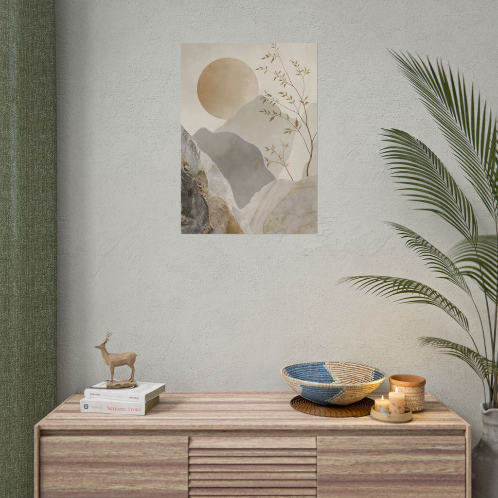 Neutral Minimalist Mountain Sun Rolled Poster