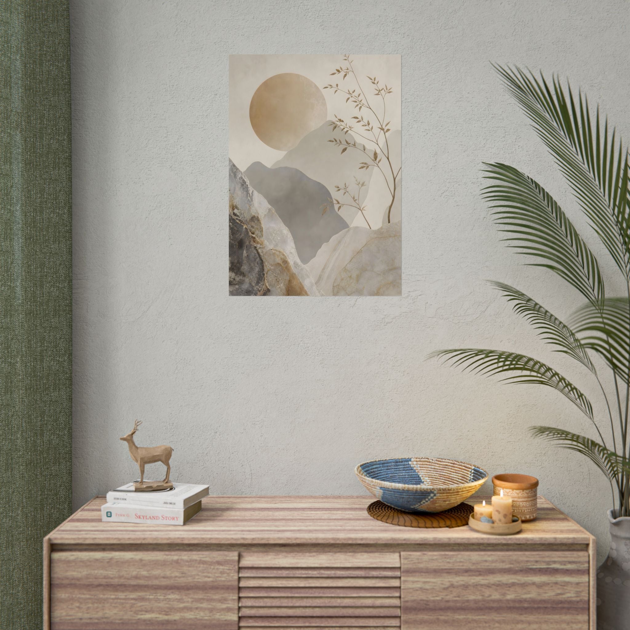 Neutral Minimalist Mountain Sun Rolled Poster