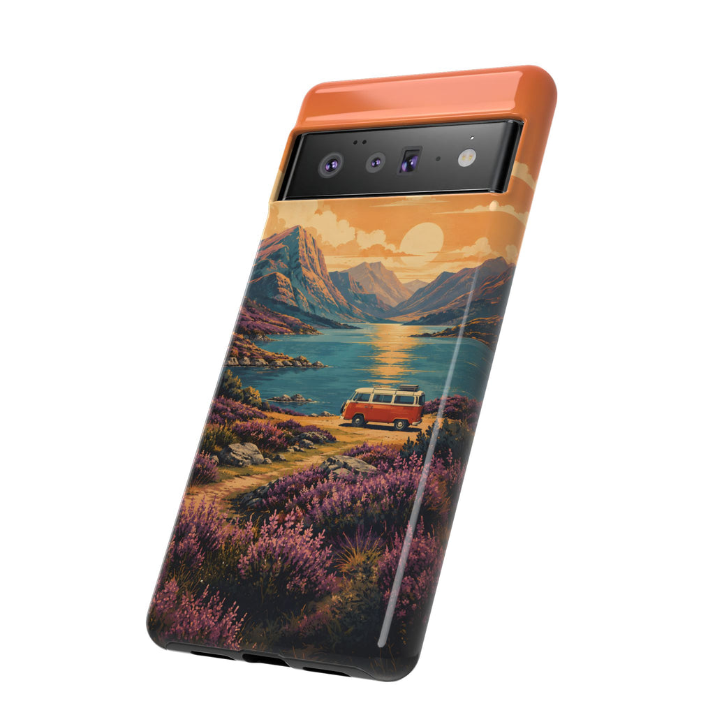 Highland Road Trip Phone Case – Scottish Loch Sunset & Heather Landscape