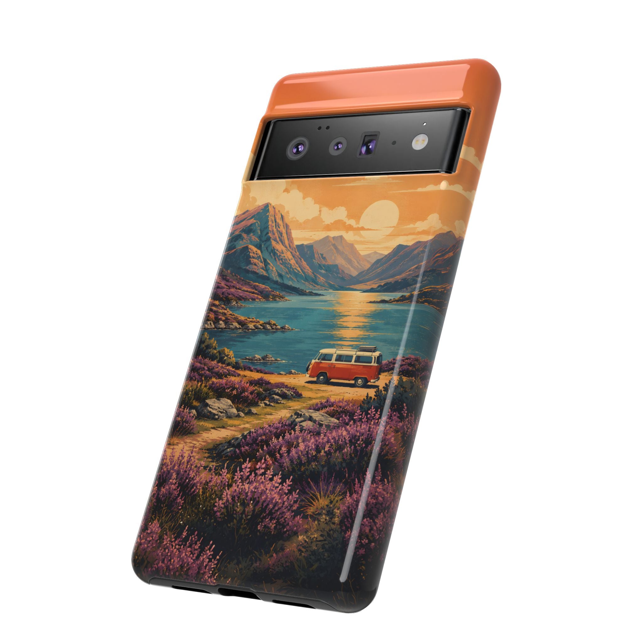 Highland Road Trip Phone Case – Scottish Loch Sunset & Heather Landscape
