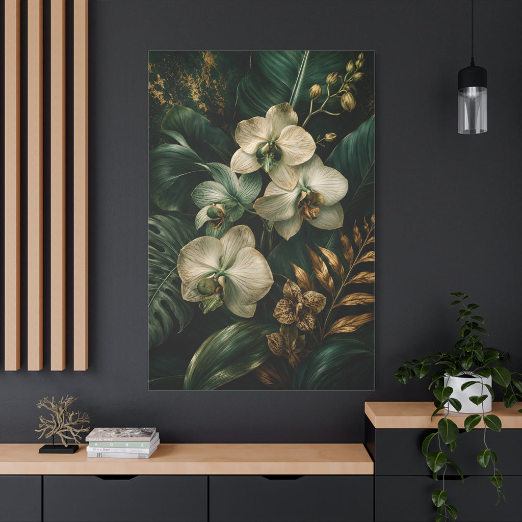 Orchid & Tropical Foliage Matte Canvas Print — Stretched Wall Art