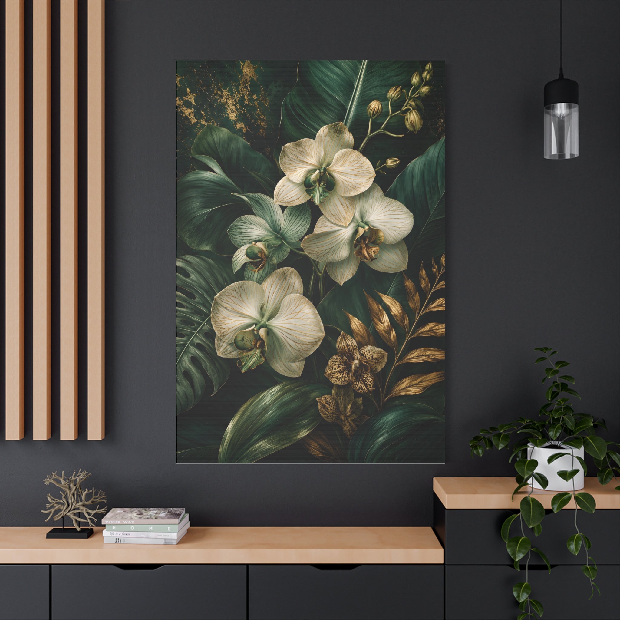 Orchid & Tropical Foliage Matte Canvas Print — Stretched Wall Art