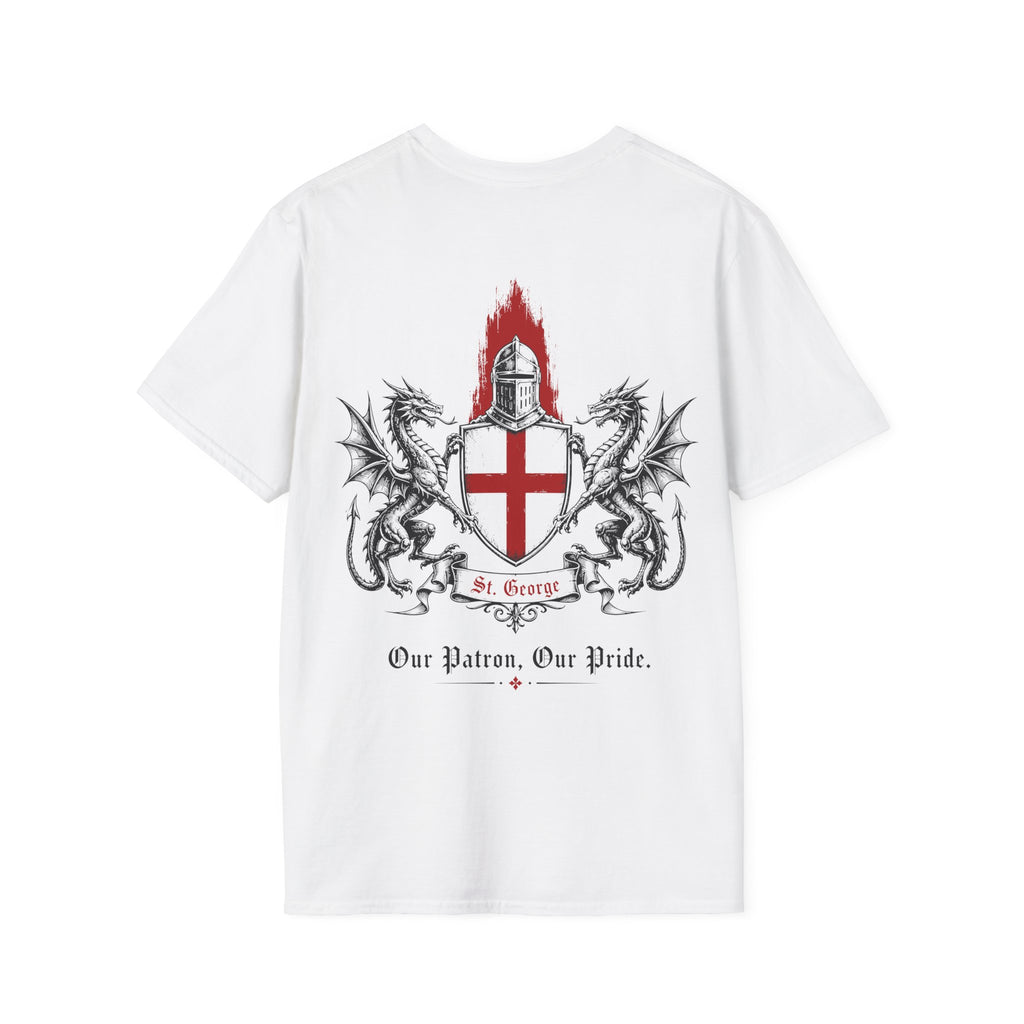 Crusader Shield T-Shirt — Knight Helmet & Dragons St. George Cross Design