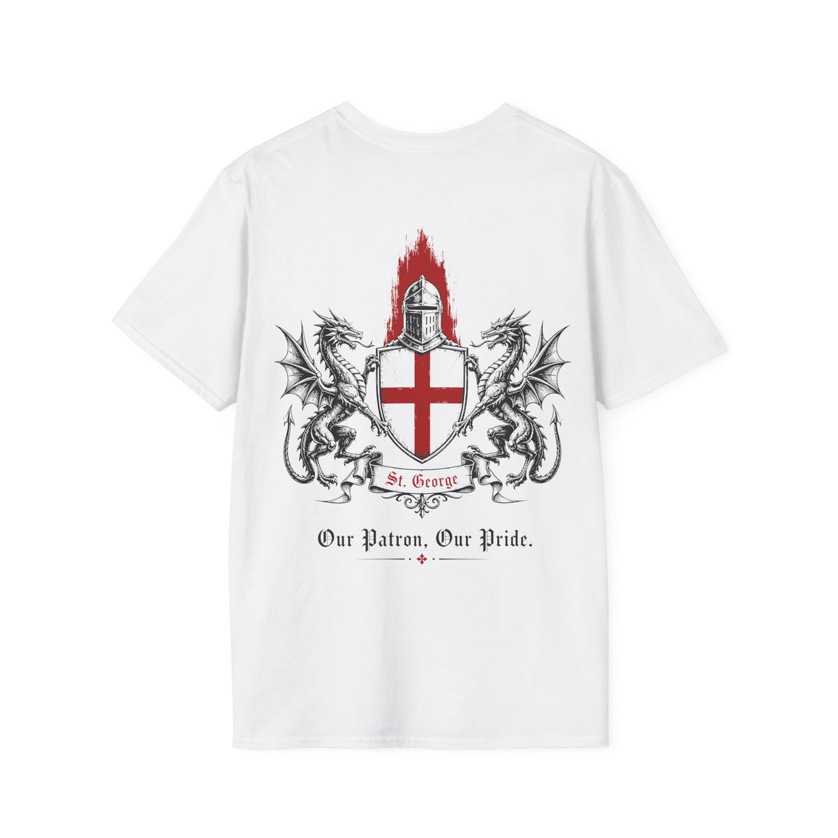 Crusader Shield T-Shirt — Knight Helmet & Dragons St. George Cross Design
