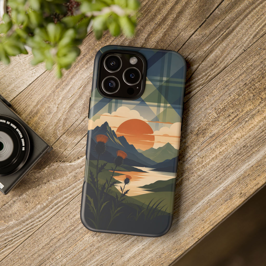 Highland Sunset Tartan Phone Case – Scottish Thistle Summer Festival Edition