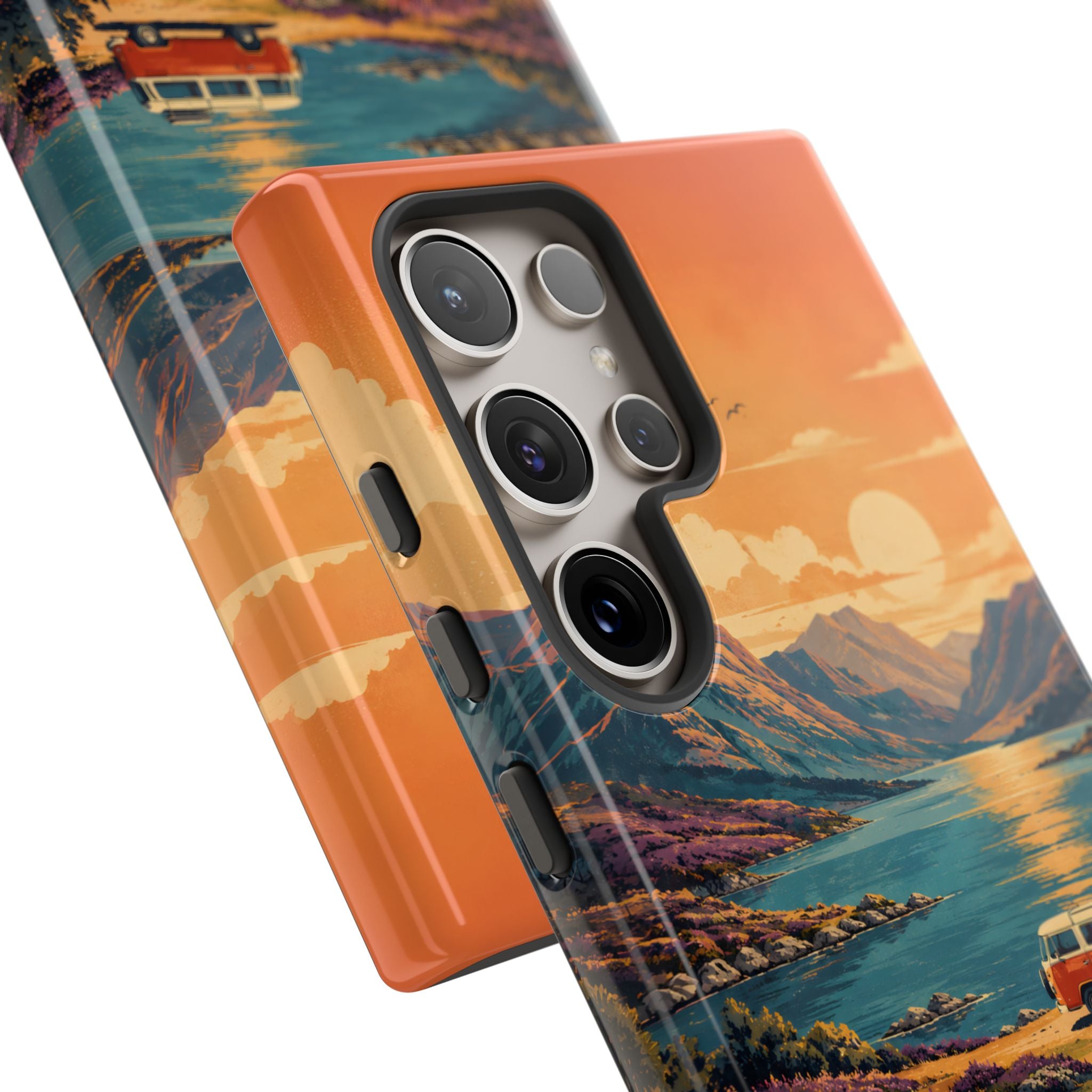 Highland Road Trip Phone Case – Scottish Loch Sunset & Heather Landscape
