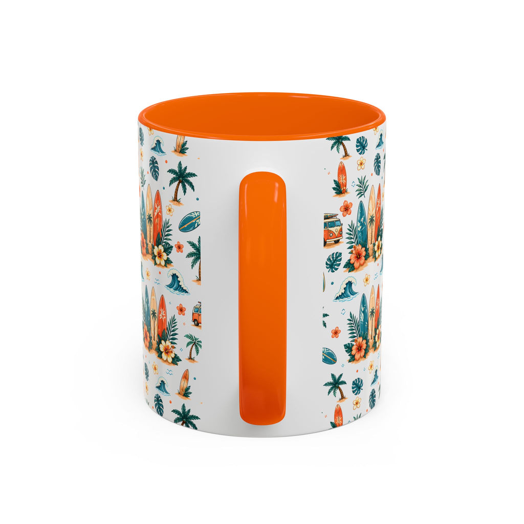 Surfboard & Palm Accent Coffee Mug — Tropical Beach Pattern 11/15oz