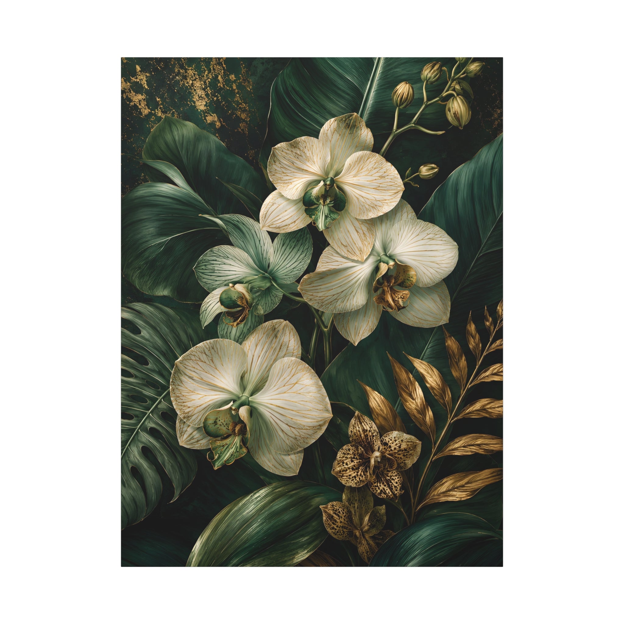 Orchid & Tropical Foliage Matte Canvas Print — Stretched Wall Art