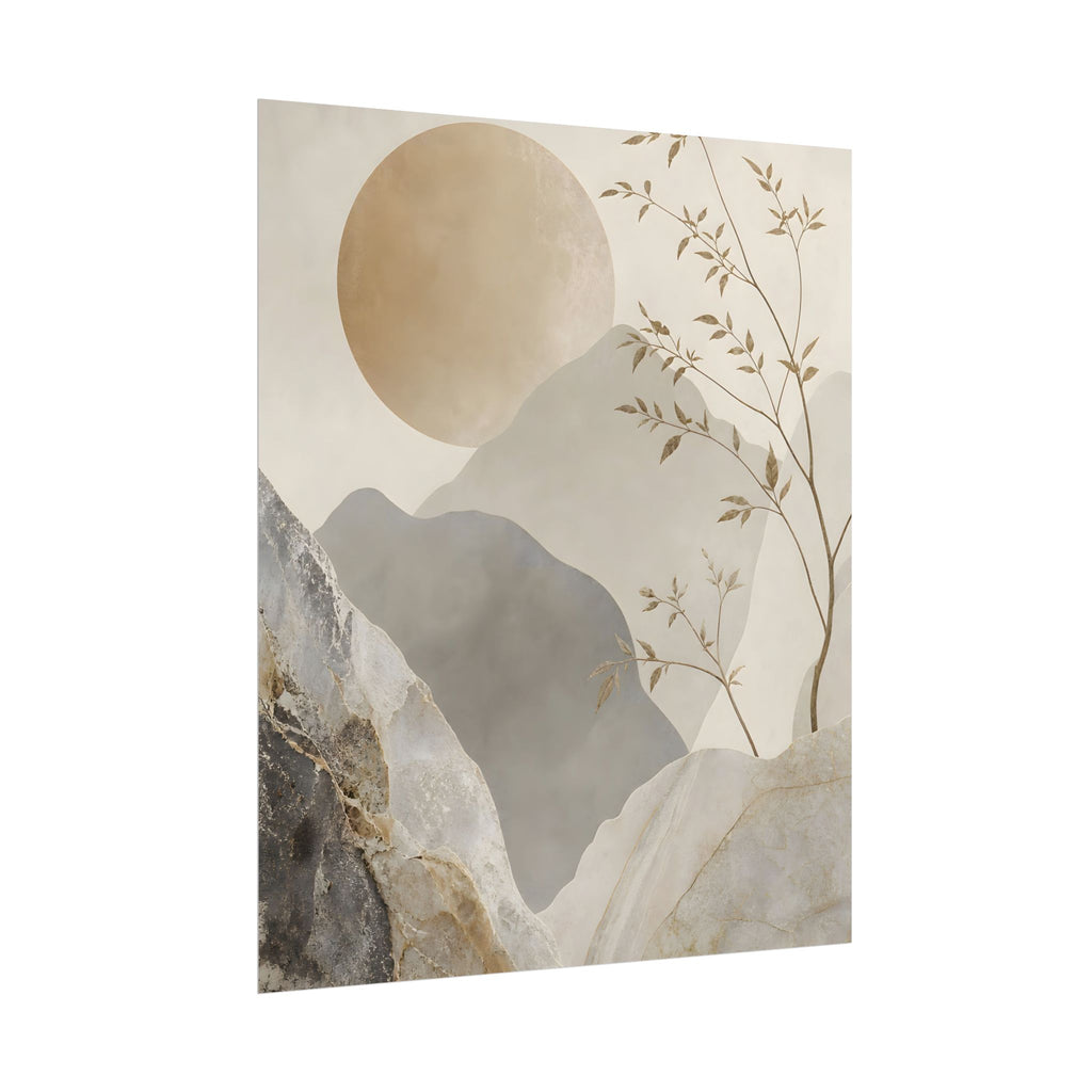 Neutral Minimalist Mountain Sun Rolled Poster
