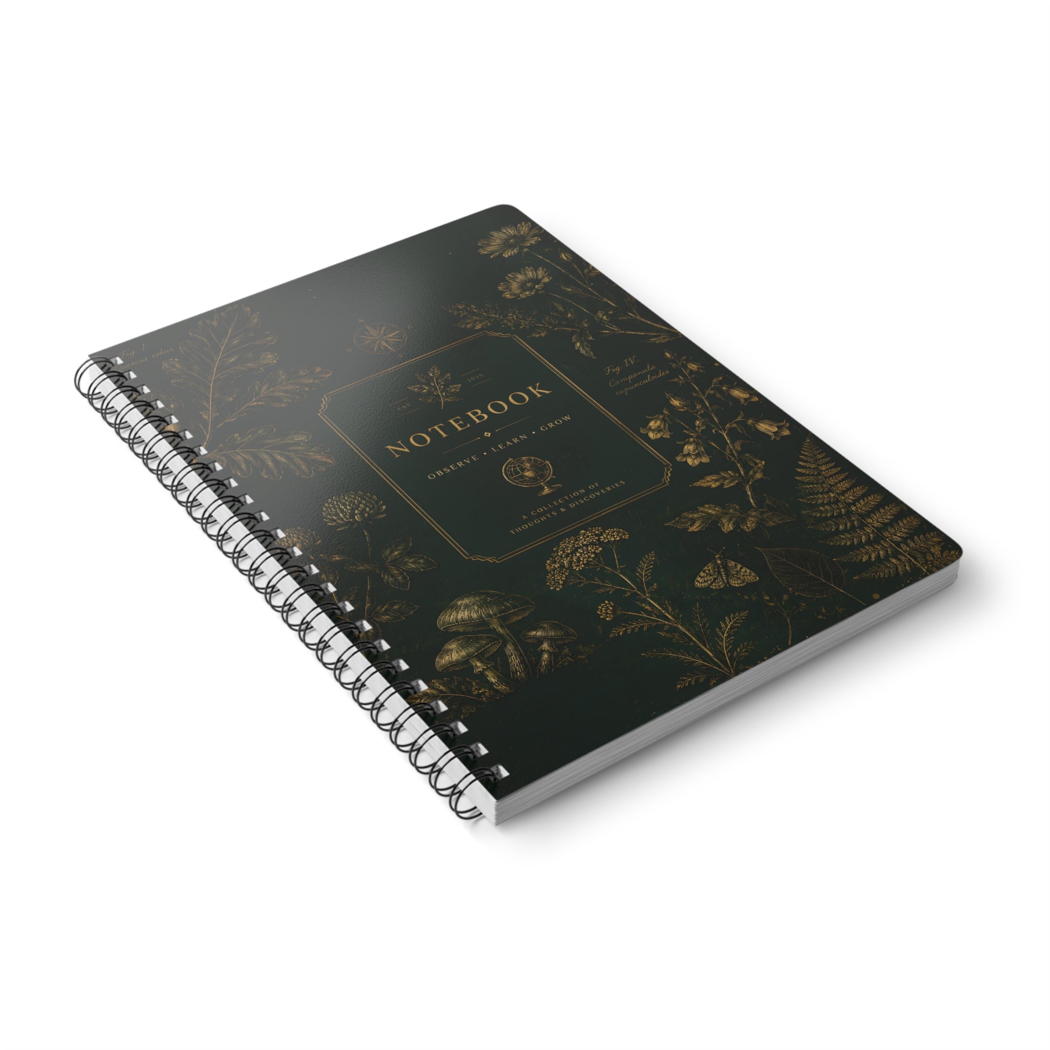 Botanical Gold A5 Spiral Notebook — 'NOTEBOOK' Vintage Floral Journal