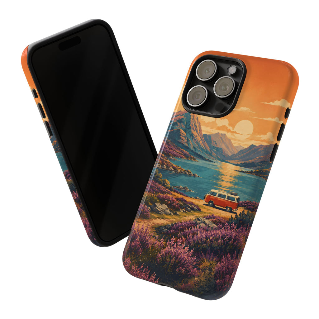 Highland Road Trip Phone Case – Scottish Loch Sunset & Heather Landscape