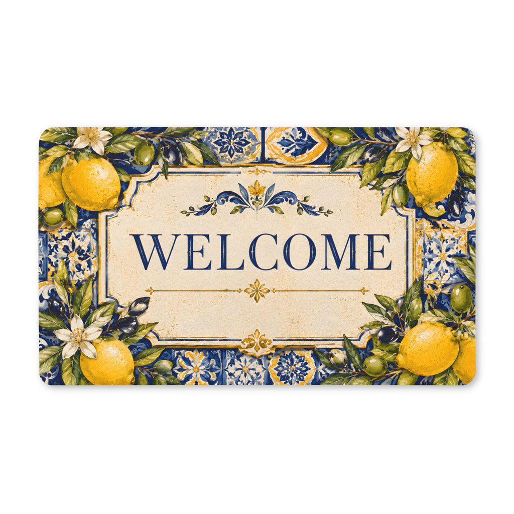 Lemon Tile Welcome Doormat — Polyester Decorative Outdoor/Indoor Mat