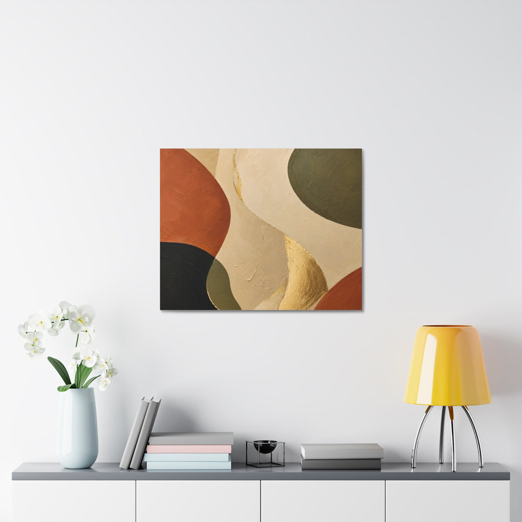 Abstract Earth Tone Canvas Wall Art — Organic Shapes with Gold Accent