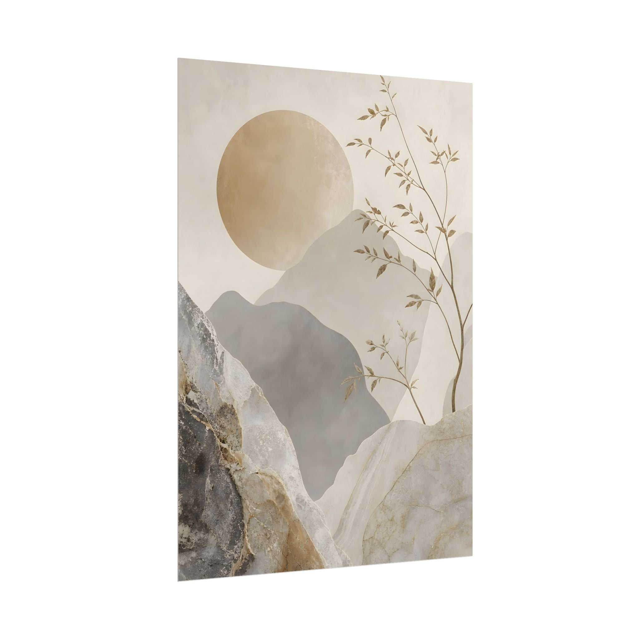 Neutral Minimalist Mountain Sun Rolled Poster