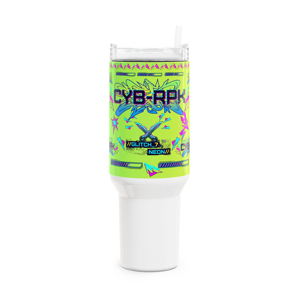 40oz Neon Cyberpunk Tumbler - 'CYB-RPK' Glitch Design Travel Mug