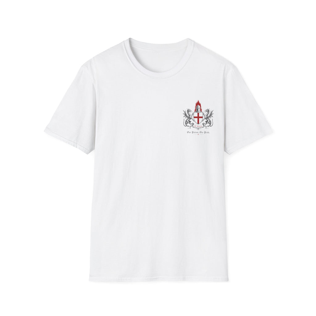 Crusader Shield T-Shirt — Knight Helmet & Dragons St. George Cross Design