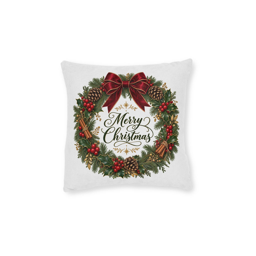 Merry Christmas Wreath Square Pillow