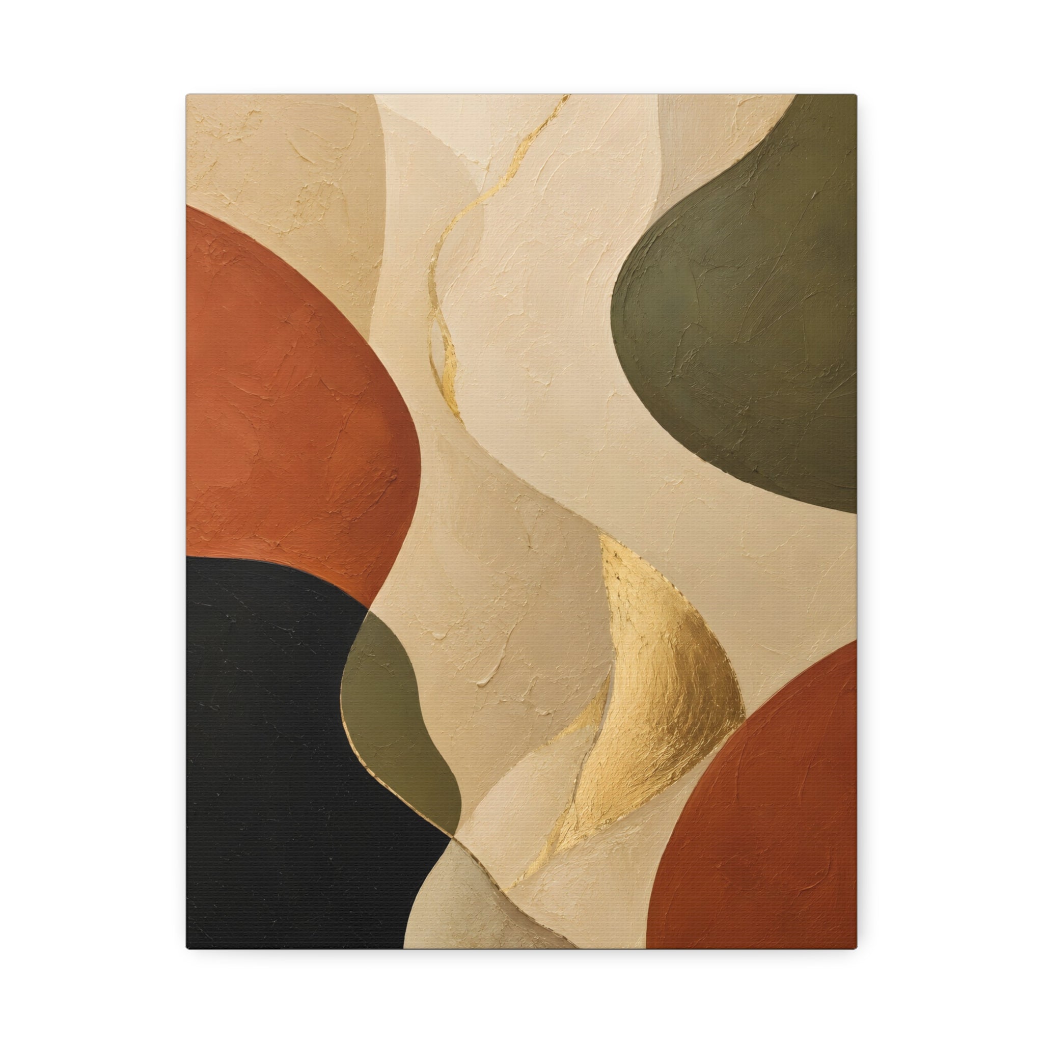 Abstract Earth Tone Canvas Wall Art — Organic Shapes with Gold Accent
