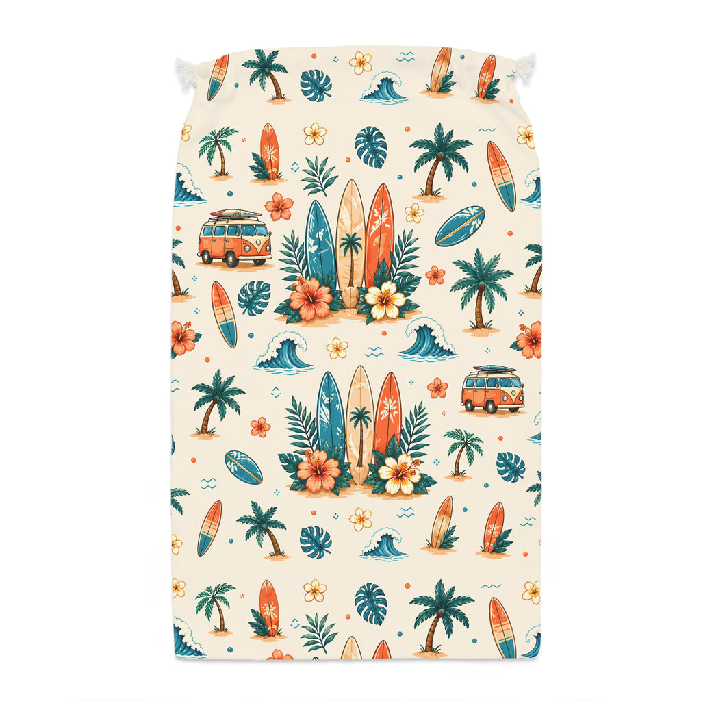 Tropical Surf Drawstring Sack — Beach Van & Surfboard Pattern Travel Pouch