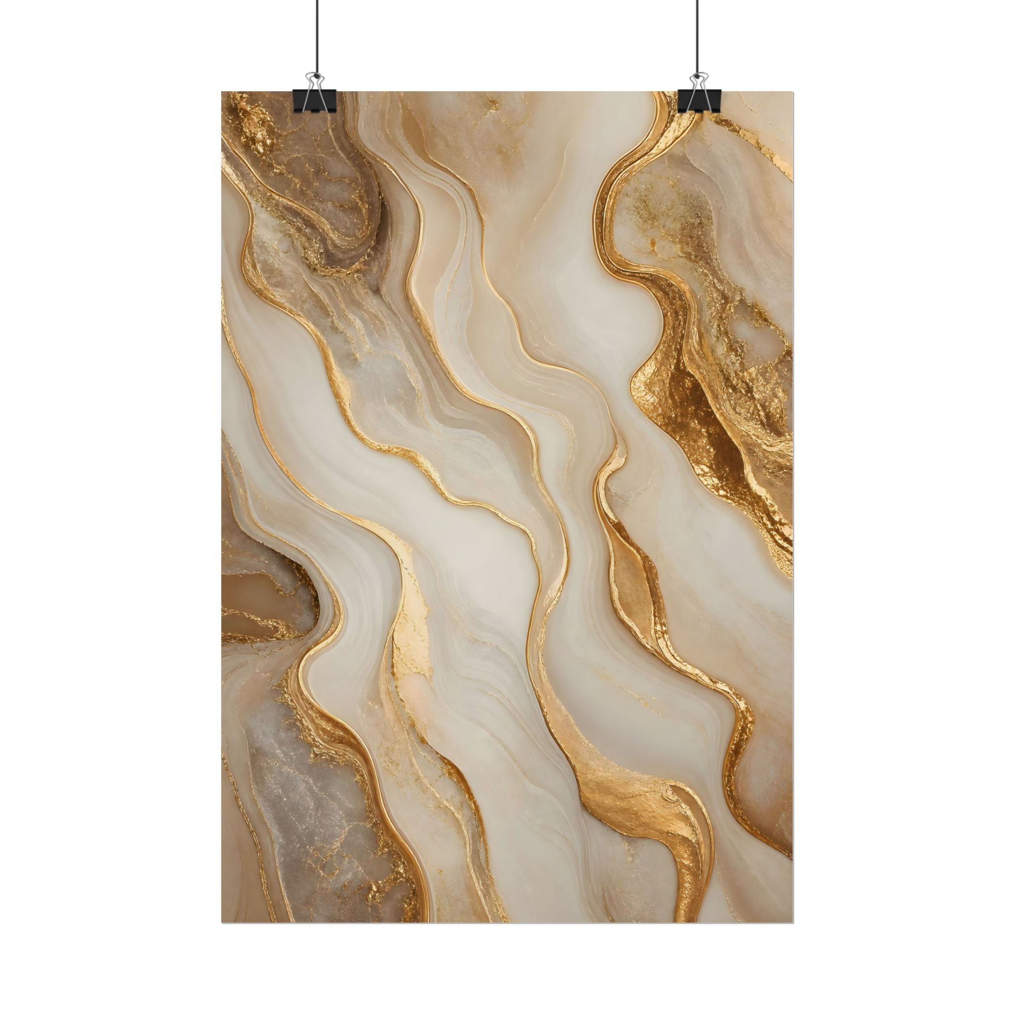 Rolled Poster – Gold Marble Abstract Wall Art, Luxe Swirl Print for Living Room & Office