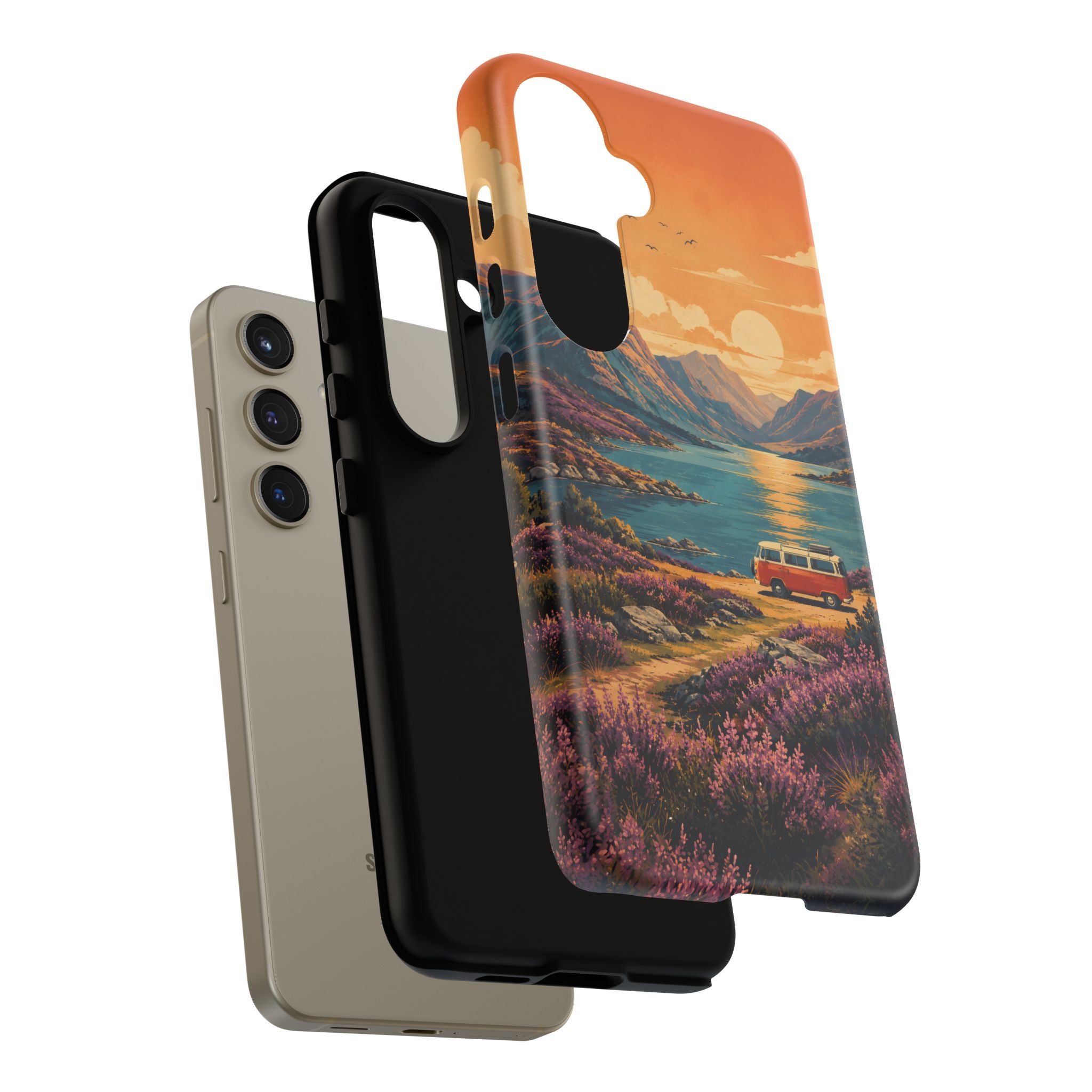 Highland Road Trip Phone Case – Scottish Loch Sunset & Heather Landscape