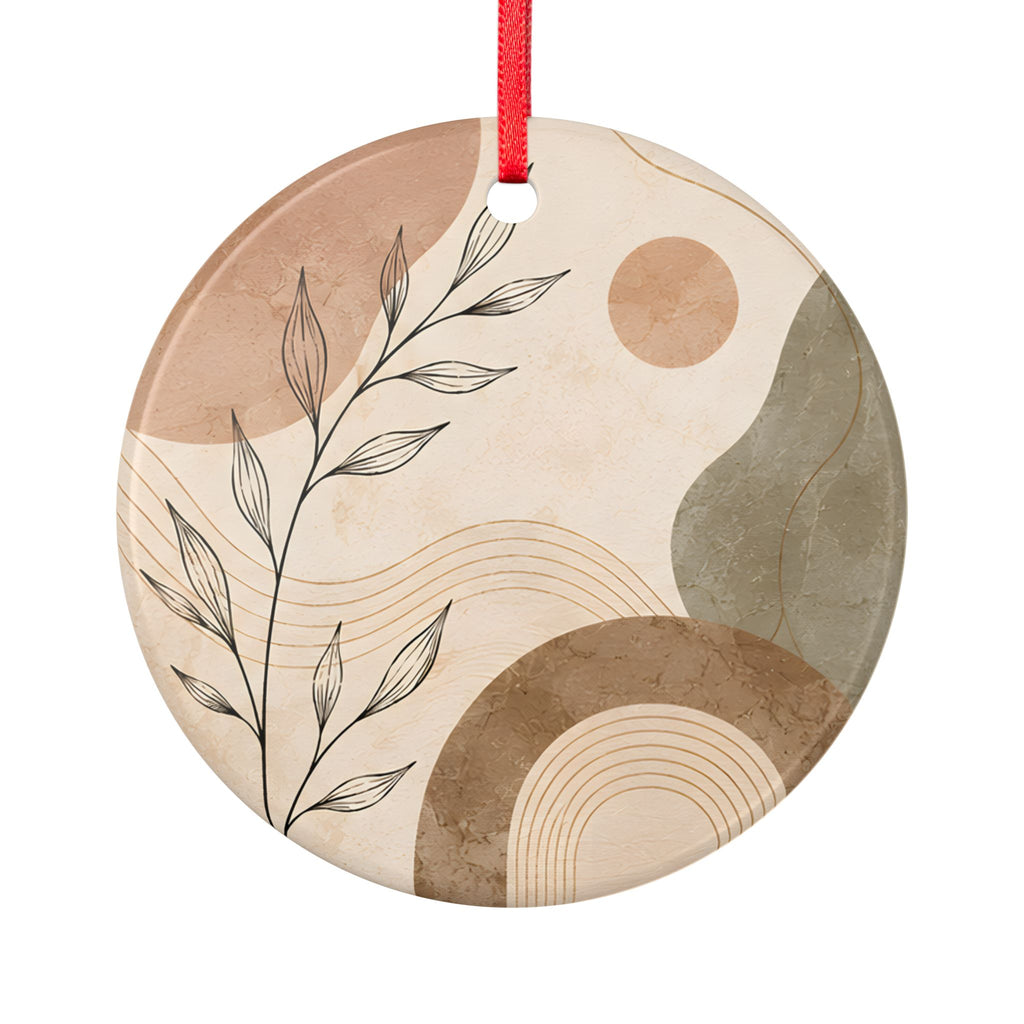 Abstract Boho Ceramic Ornament — Neutral Earth Tones, Two-Sided Holiday Decor