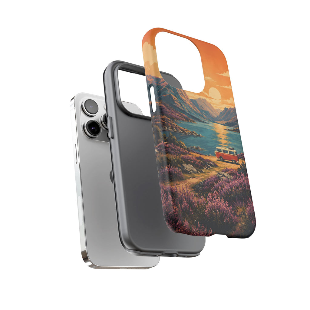 Highland Road Trip Phone Case – Scottish Loch Sunset & Heather Landscape