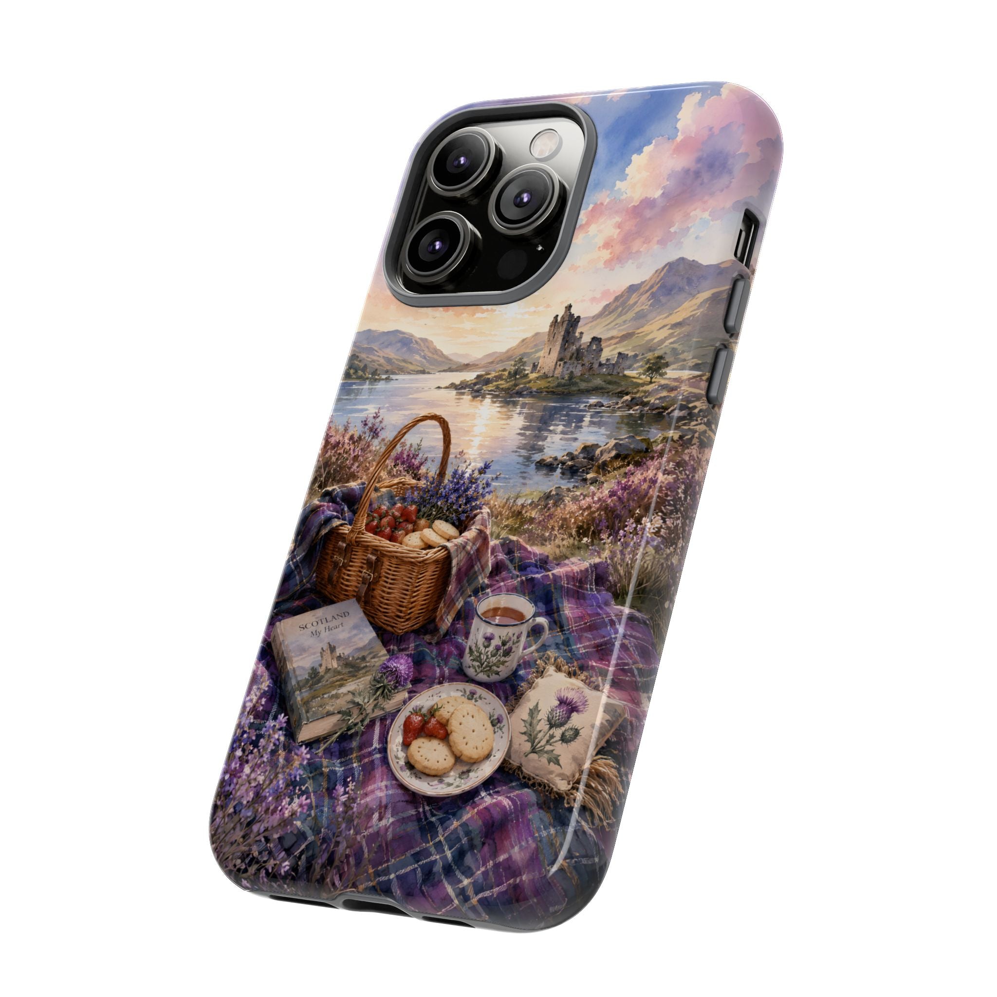 Highland Summer Picnic Phone Case – Scottish Castle & Thistle Art
