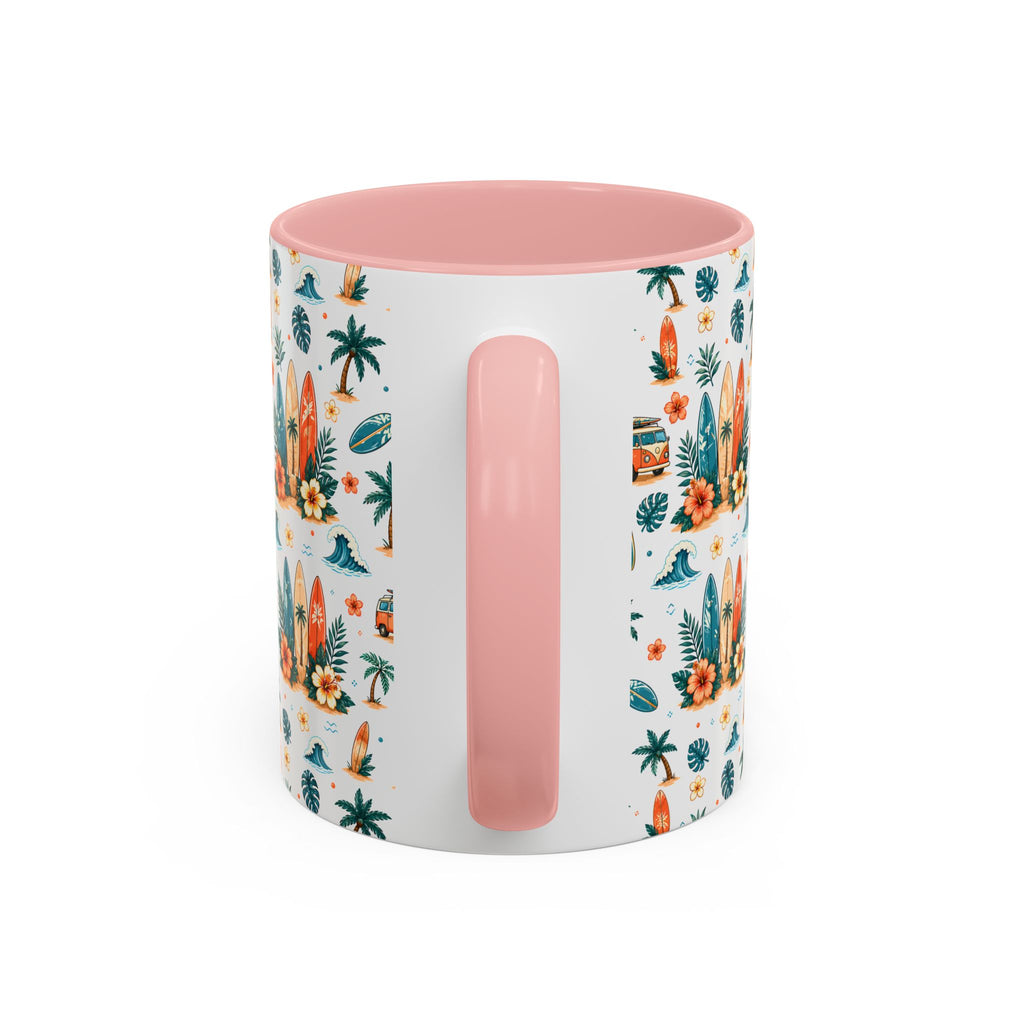Surfboard & Palm Accent Coffee Mug — Tropical Beach Pattern 11/15oz