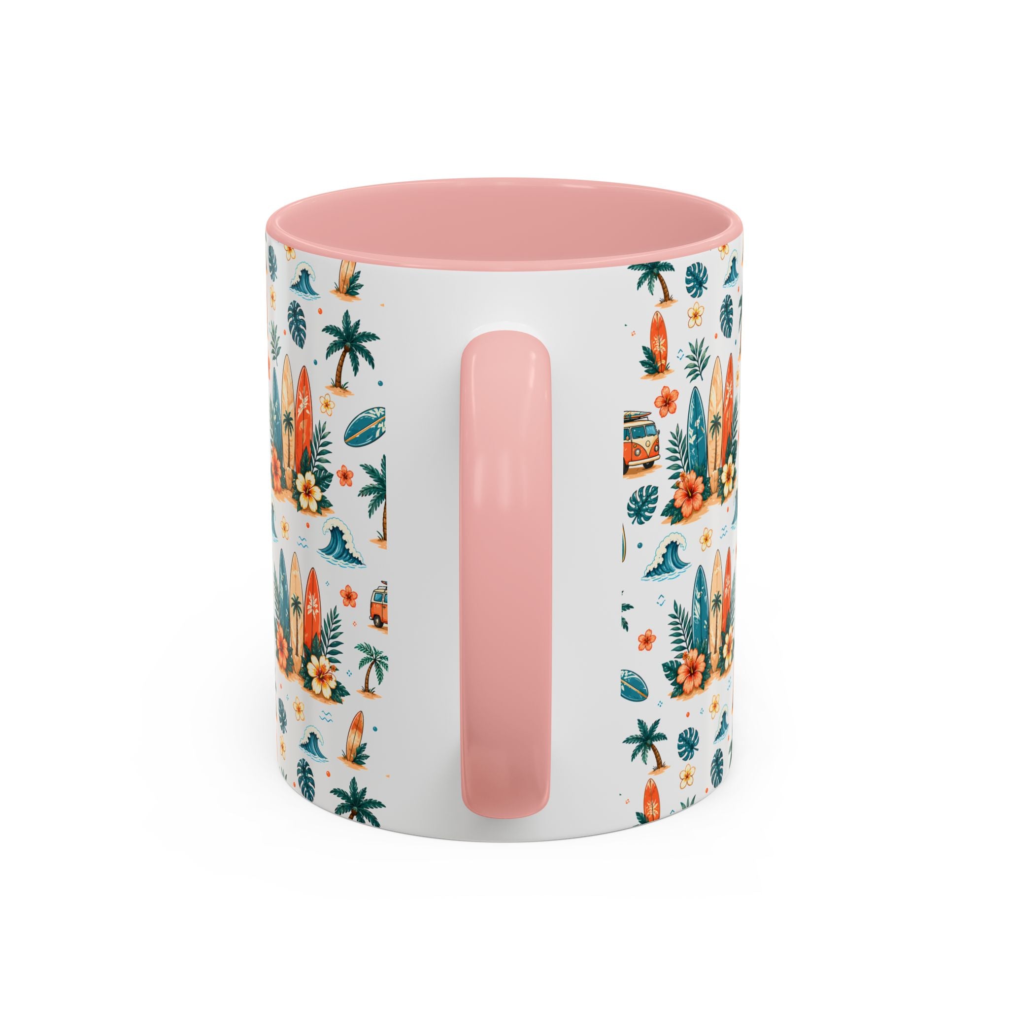 Surfboard & Palm Accent Coffee Mug — Tropical Beach Pattern 11/15oz