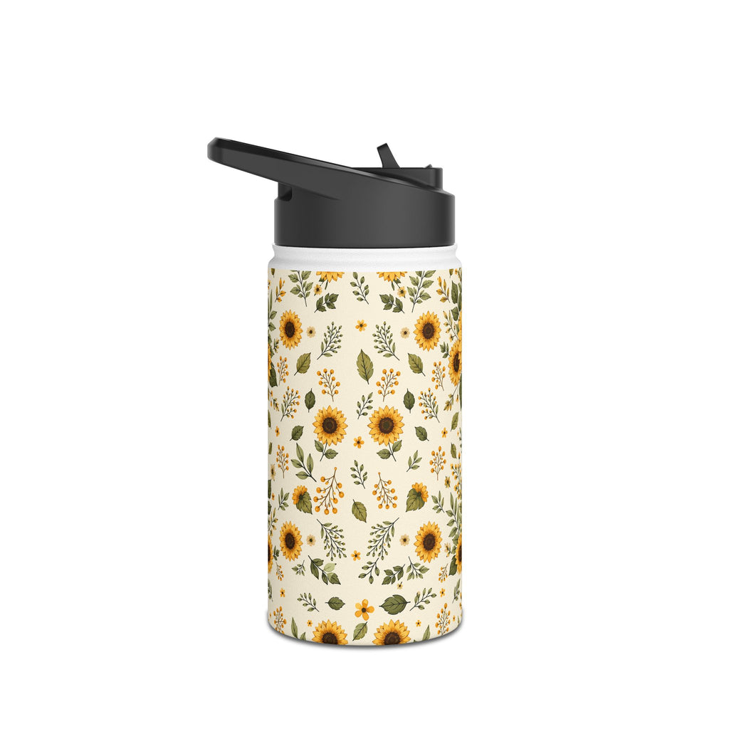 Sunflower Pattern Stainless Steel Water Bottle — Floral Insulated Bottle