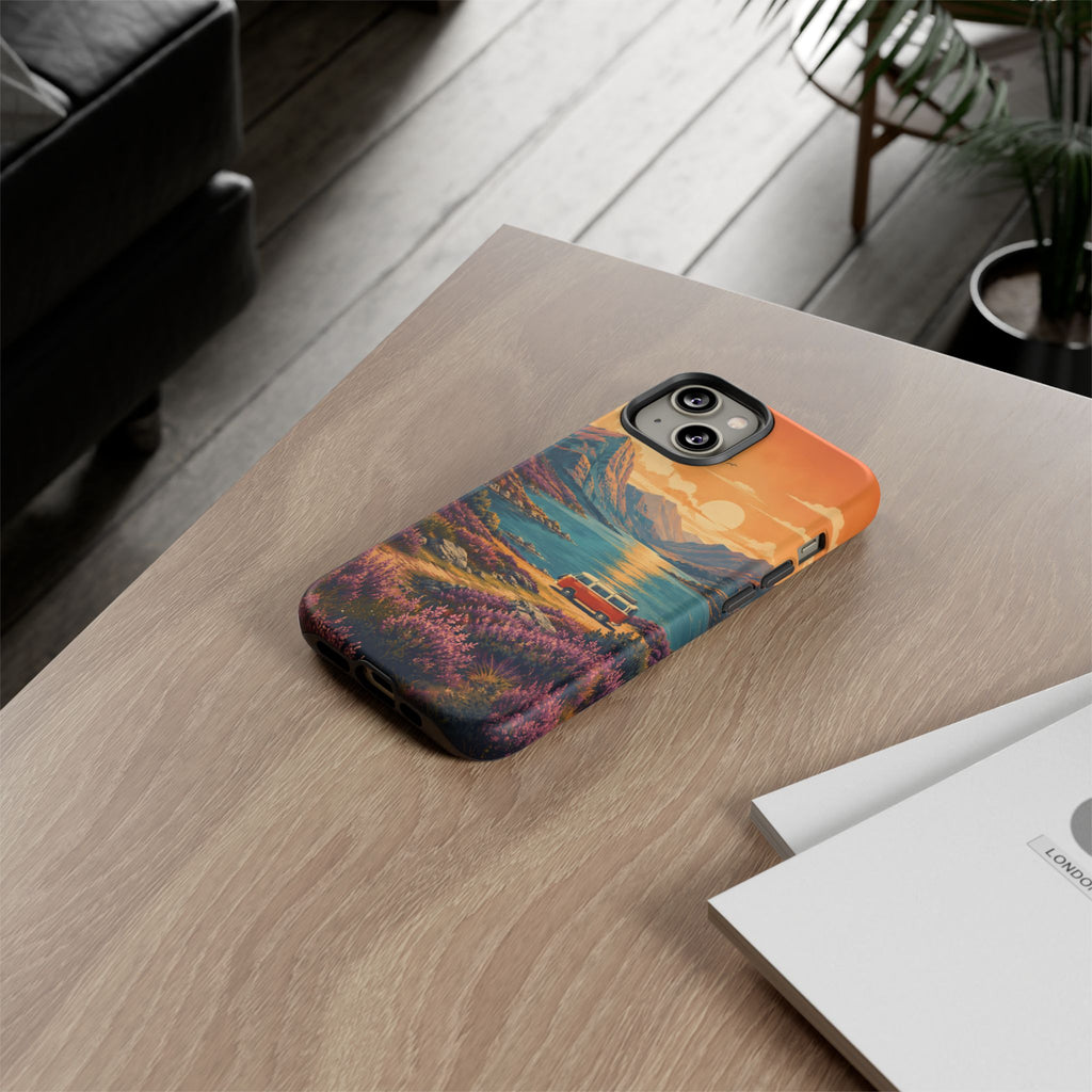Highland Road Trip Phone Case – Scottish Loch Sunset & Heather Landscape