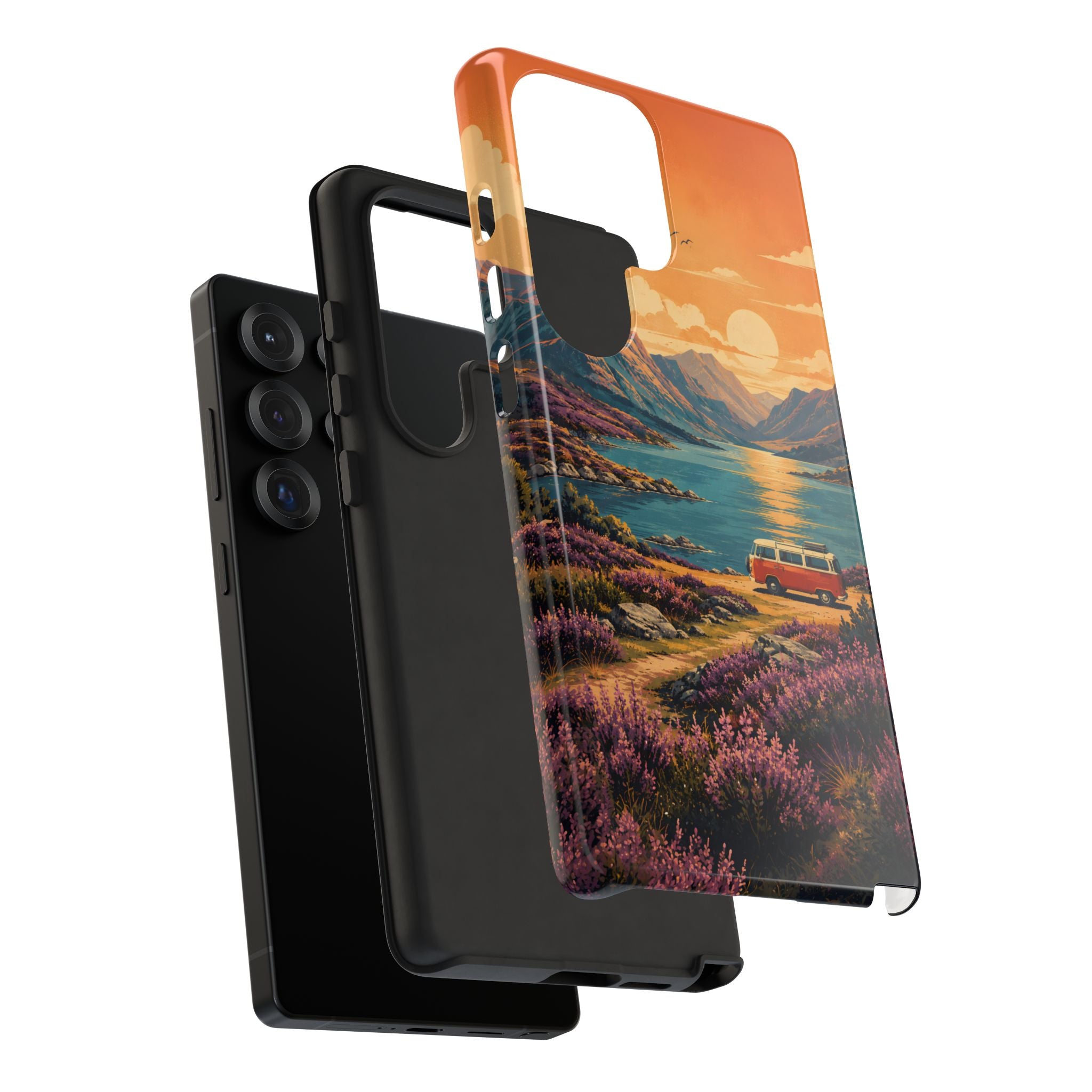 Highland Road Trip Phone Case – Scottish Loch Sunset & Heather Landscape