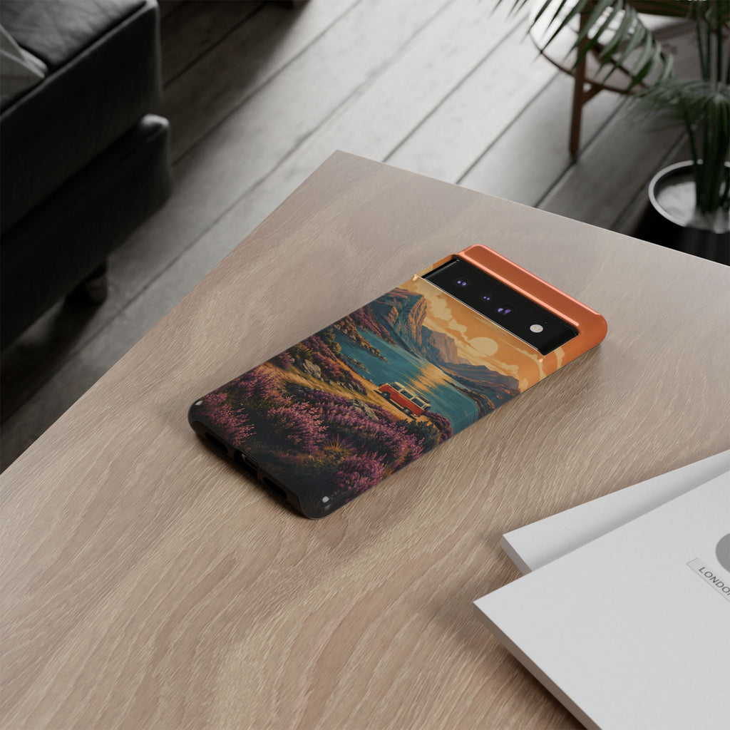 Highland Road Trip Phone Case – Scottish Loch Sunset & Heather Landscape