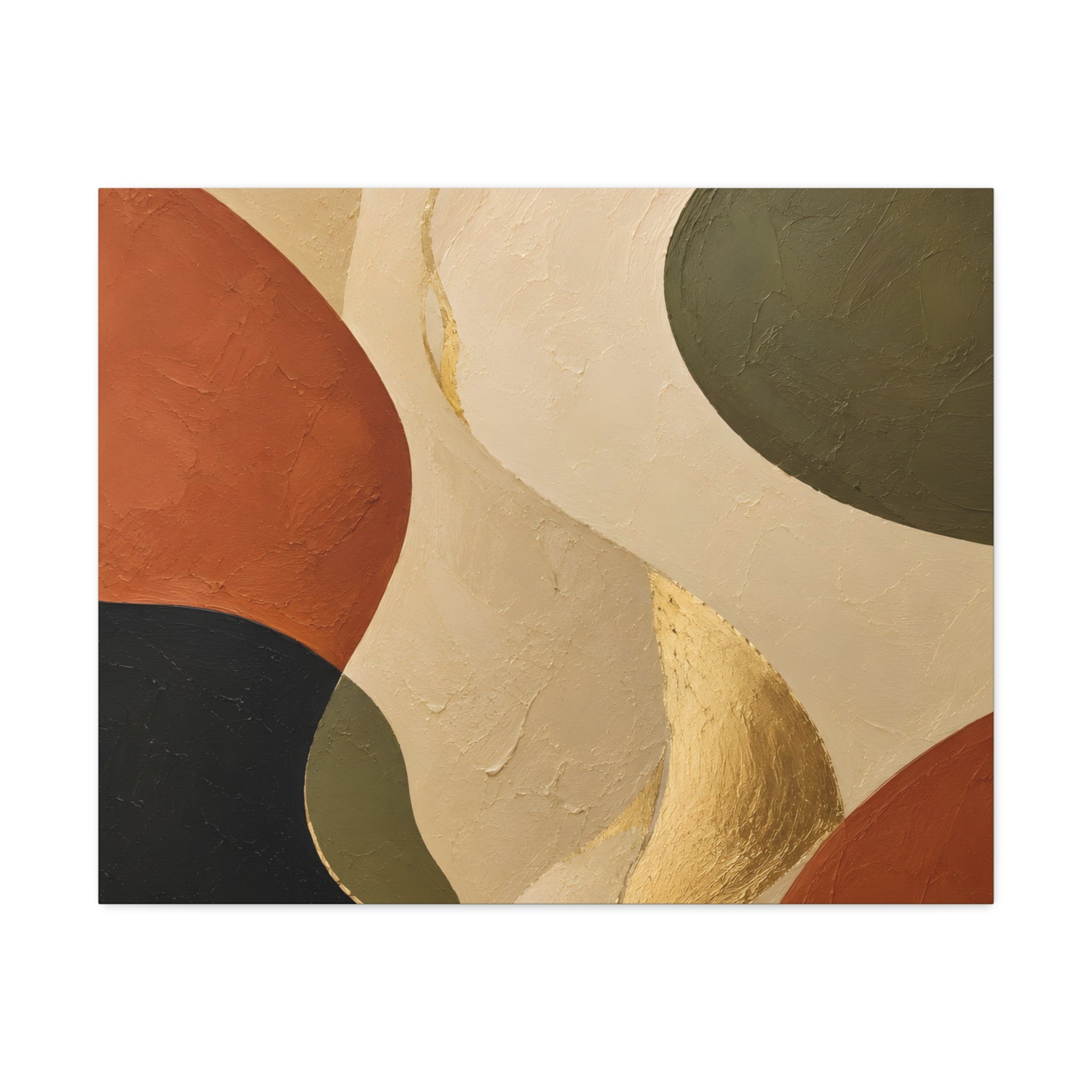Abstract Earth Tone Canvas Wall Art — Organic Shapes with Gold Accent