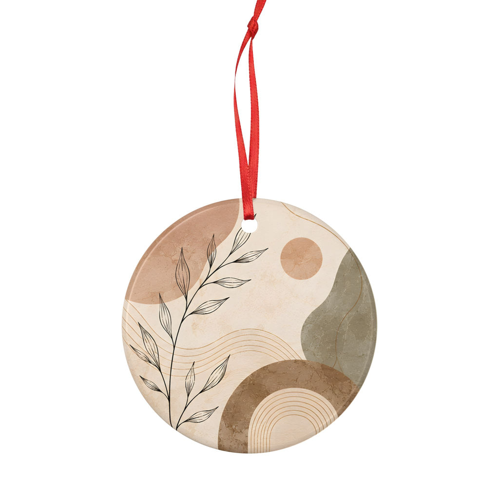 Abstract Boho Ceramic Ornament — Neutral Earth Tones, Two-Sided Holiday Decor