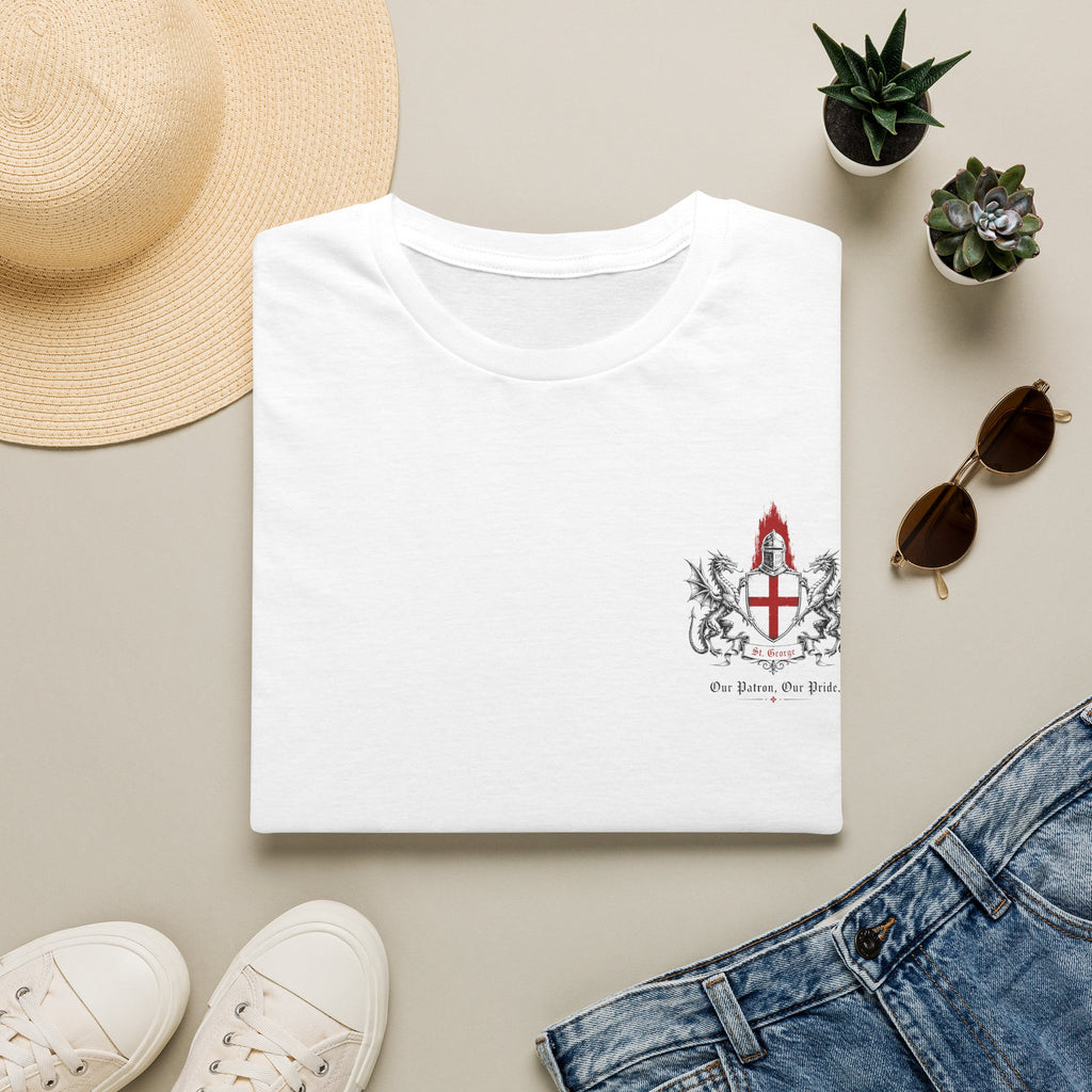 Crusader Shield T-Shirt — Knight Helmet & Dragons St. George Cross Design