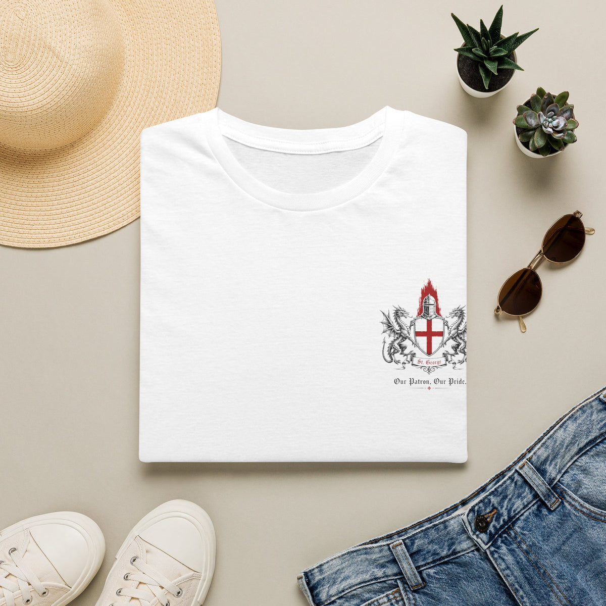 Crusader Shield T-Shirt — Knight Helmet & Dragons St. George Cross Design