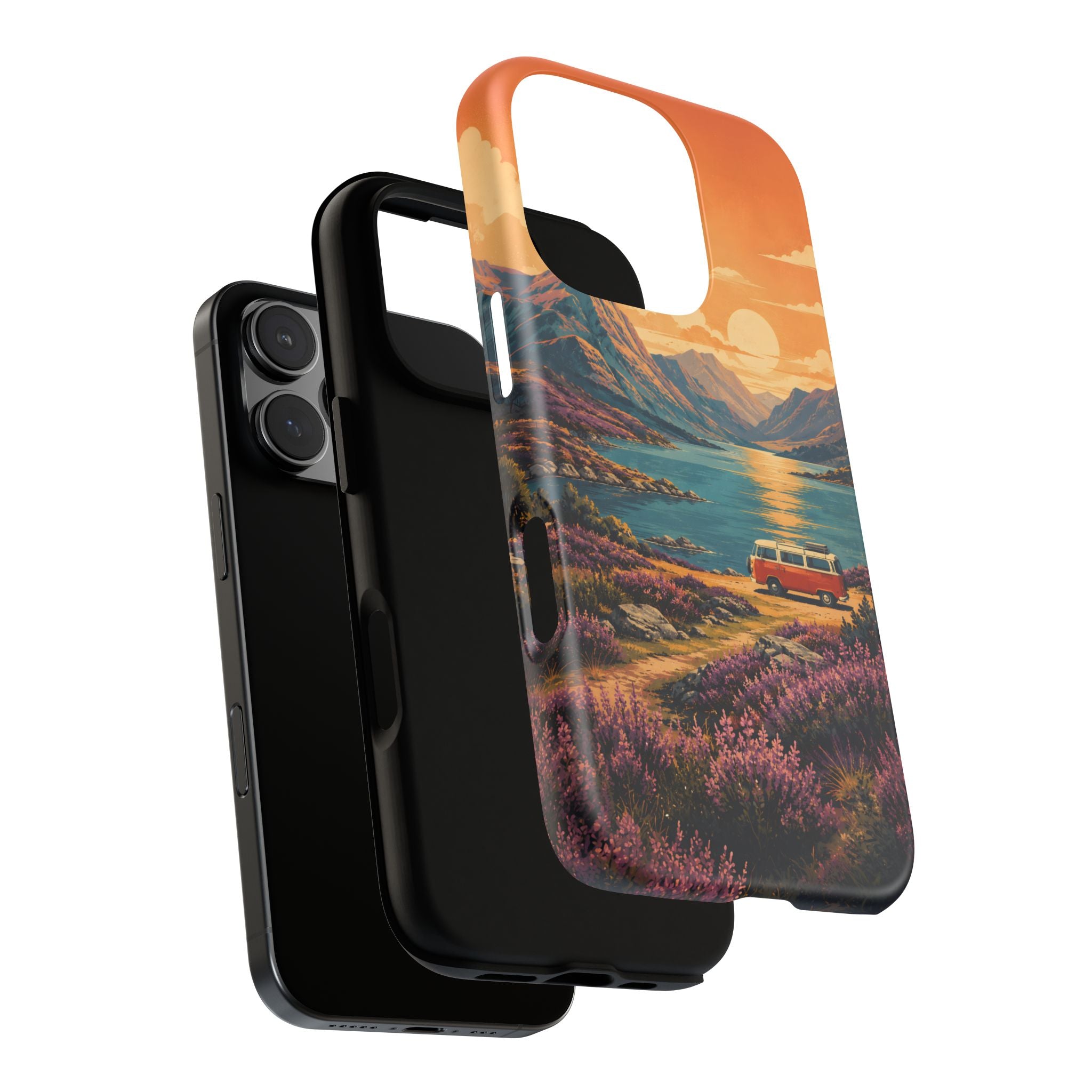 Highland Road Trip Phone Case – Scottish Loch Sunset & Heather Landscape