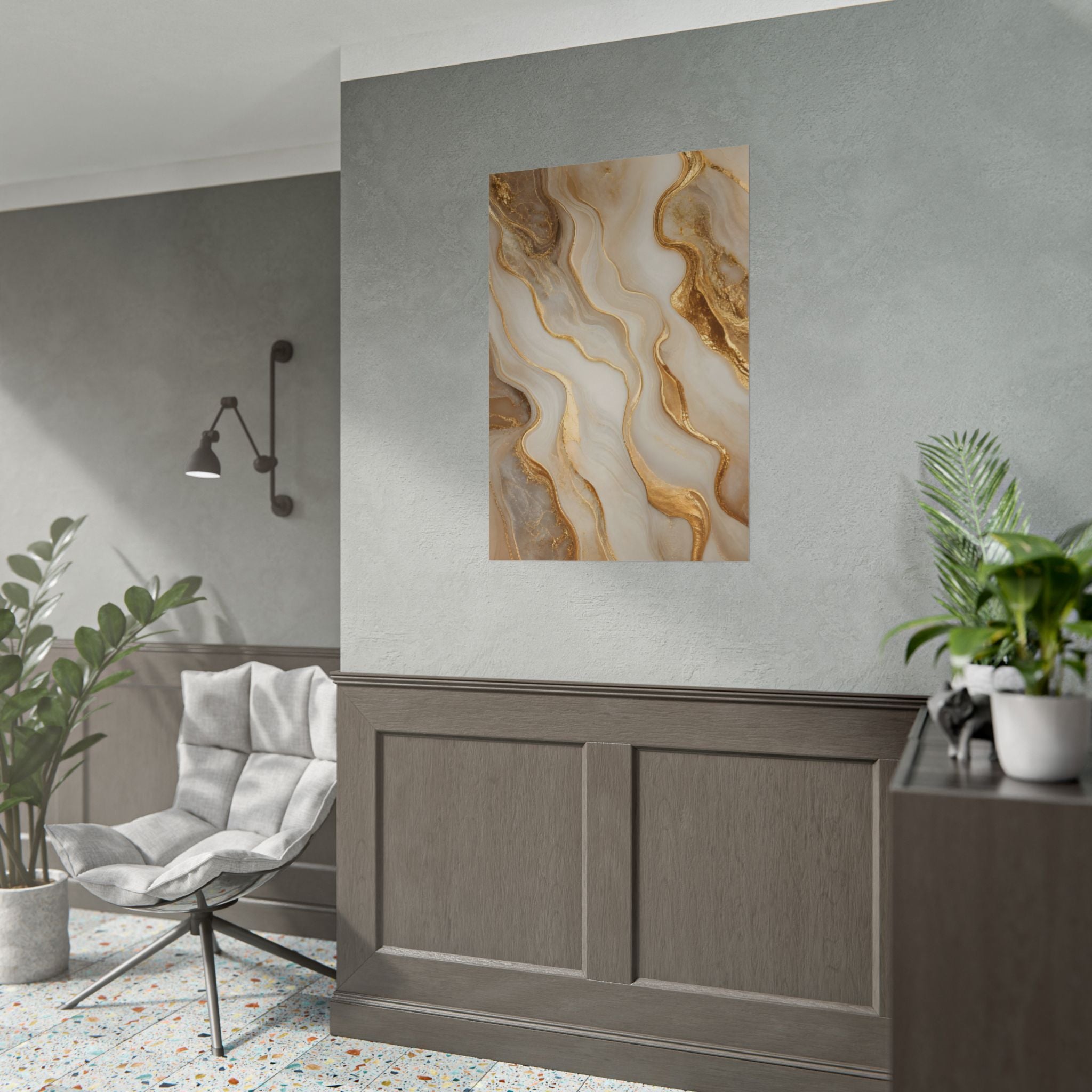 Rolled Poster – Gold Marble Abstract Wall Art, Luxe Swirl Print for Living Room & Office