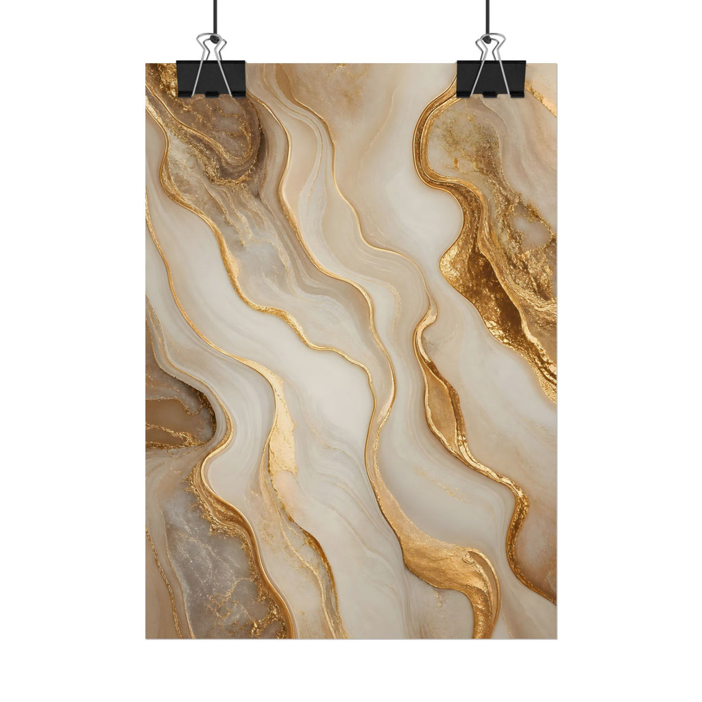 Rolled Poster – Gold Marble Abstract Wall Art, Luxe Swirl Print for Living Room & Office