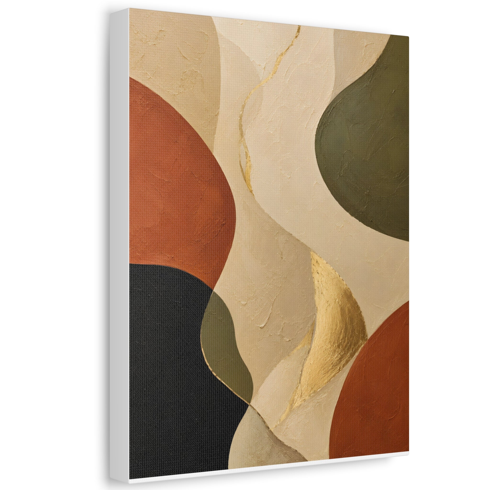 Abstract Earth Tone Canvas Wall Art — Organic Shapes with Gold Accent