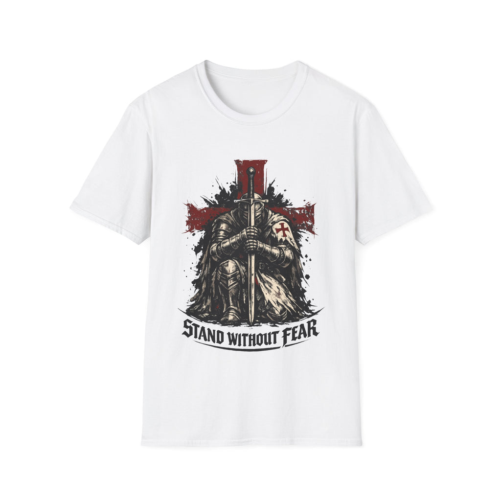 Crusader Knight T-Shirt — 'Stand Without Fear' Medieval Cross Graphic