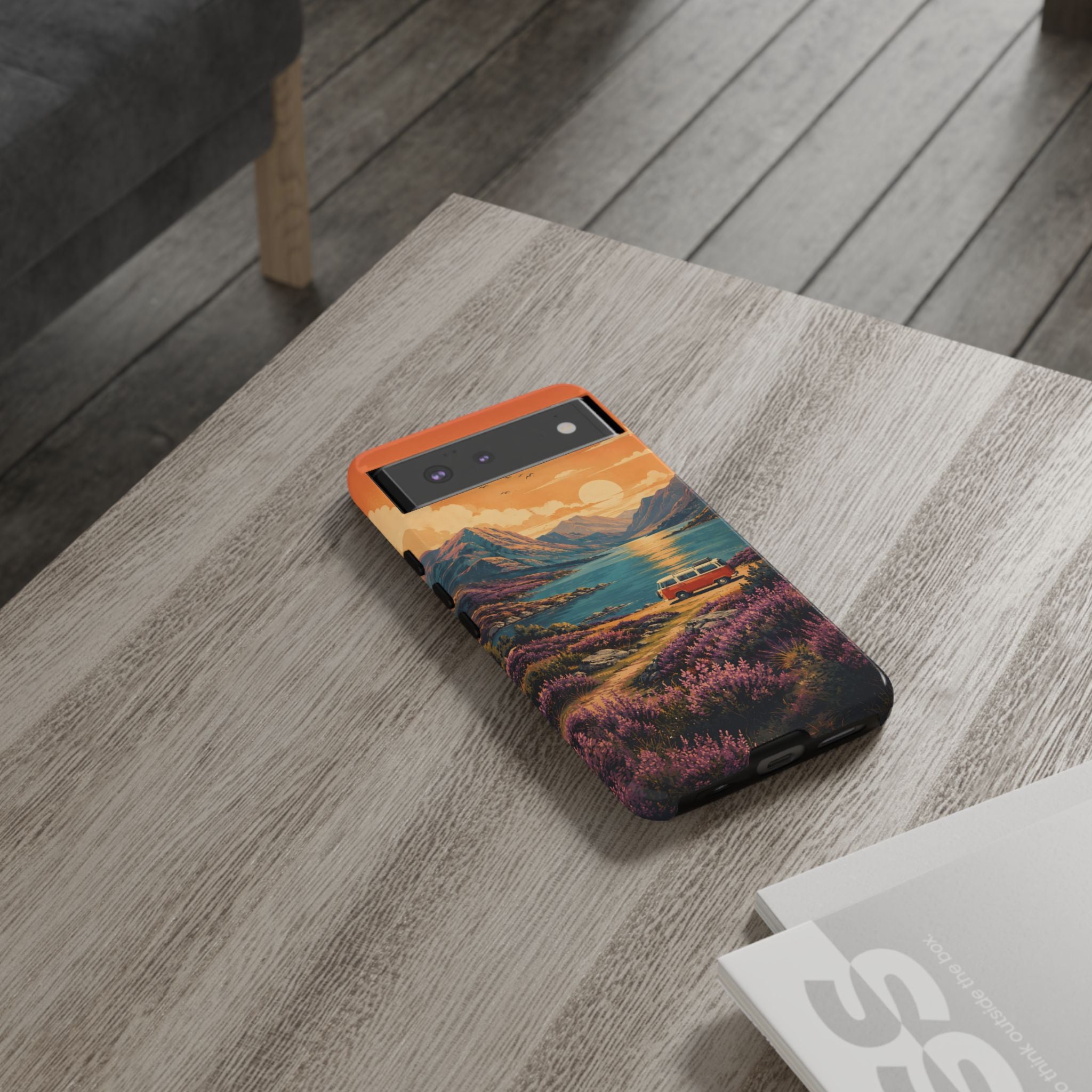 Highland Road Trip Phone Case – Scottish Loch Sunset & Heather Landscape