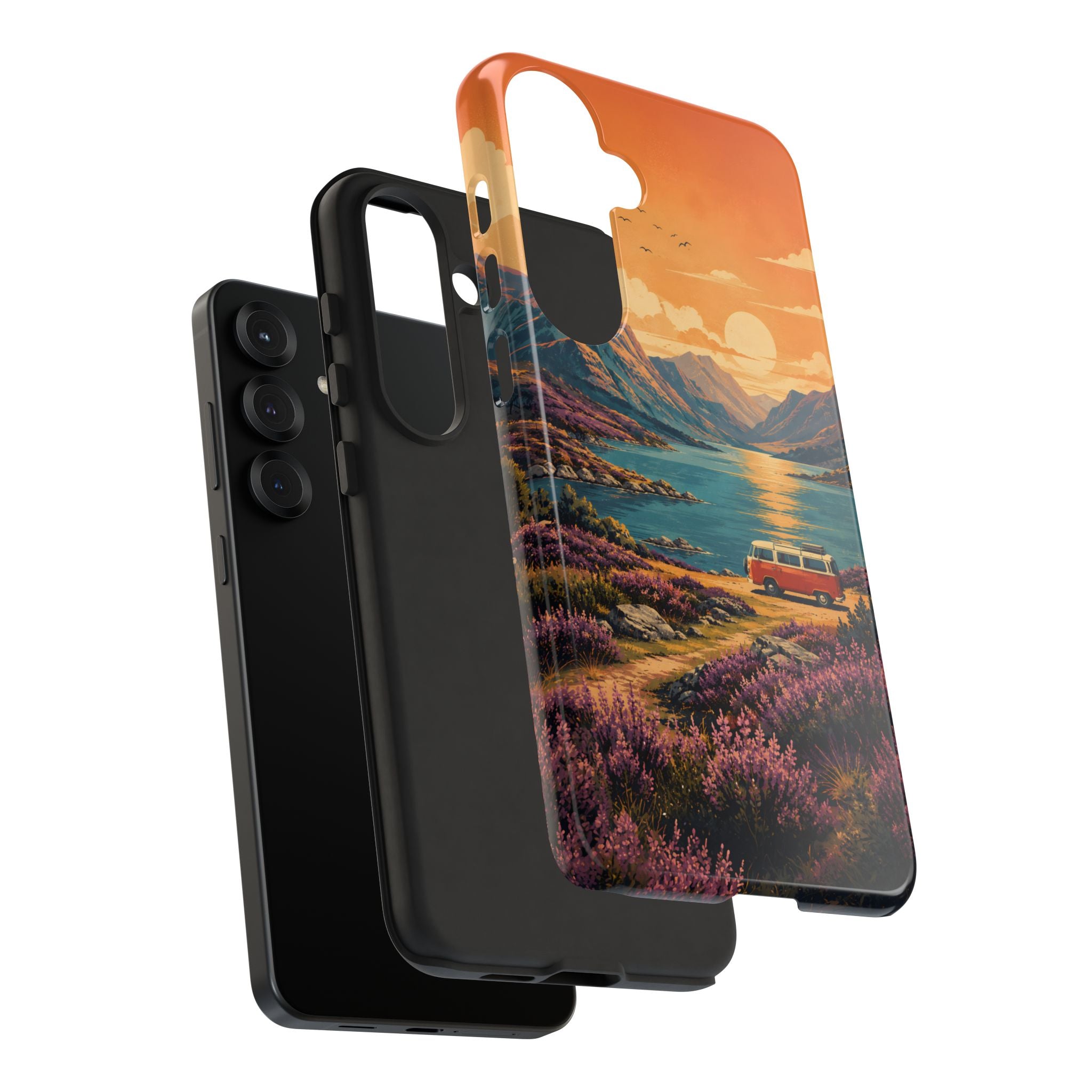 Highland Road Trip Phone Case – Scottish Loch Sunset & Heather Landscape
